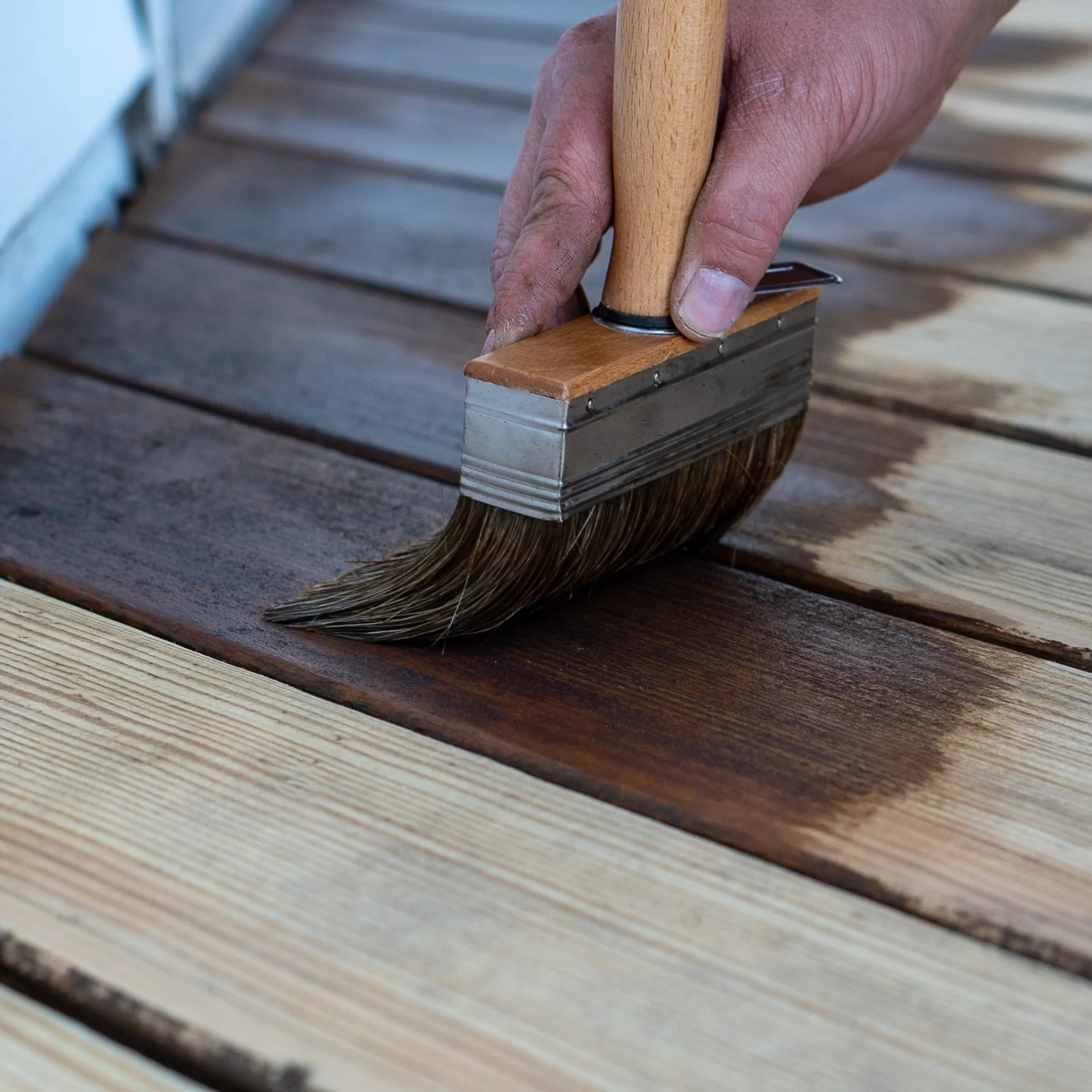Deck Board Staining with Wide Brush